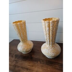 Vintage MCM 24k gold and white  splatter yellow pair of vases